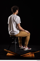 Whole Body Man White Shirt Trousers Slim Sitting Studio photo references